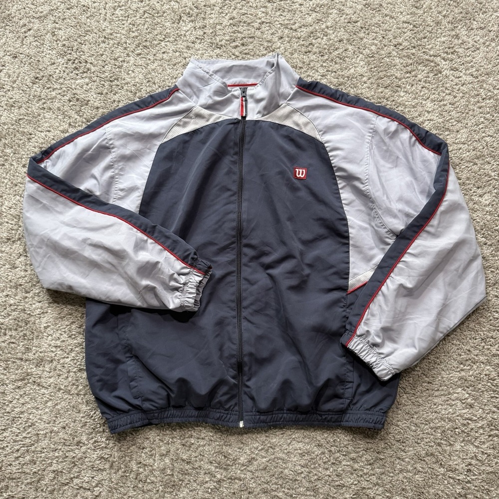 Wilson Men's Full Zip Lined Polyester Jacket SZ L Mock Neck Blue/ Gray